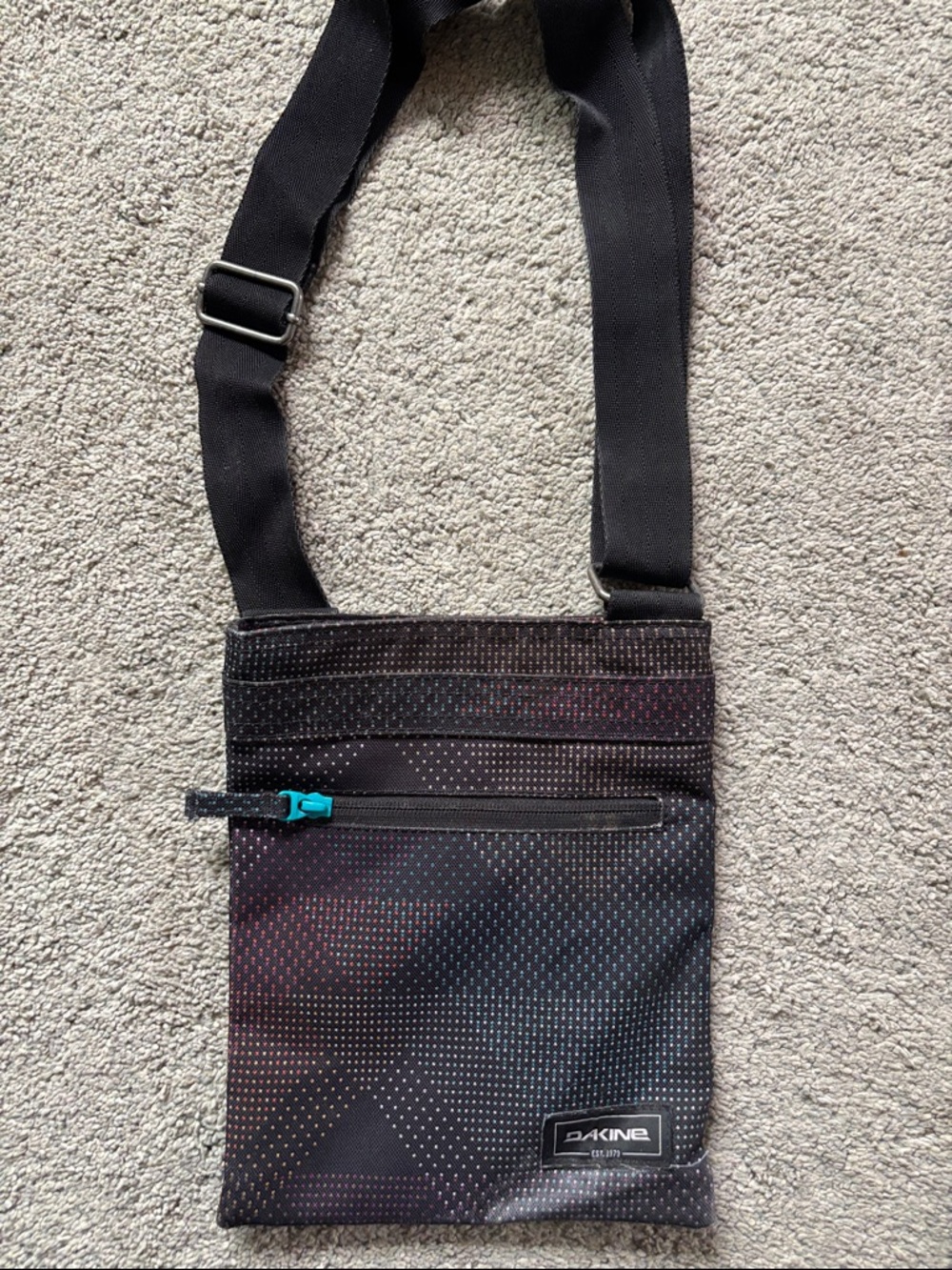 Dakine Black Crossbody Bag with Teal Zip Pull